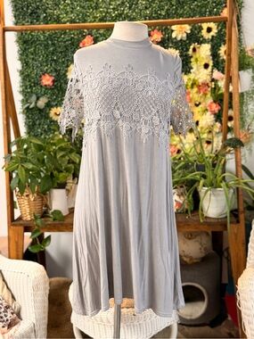 Altar'd State Gray Crochet Yoke Midi Dress